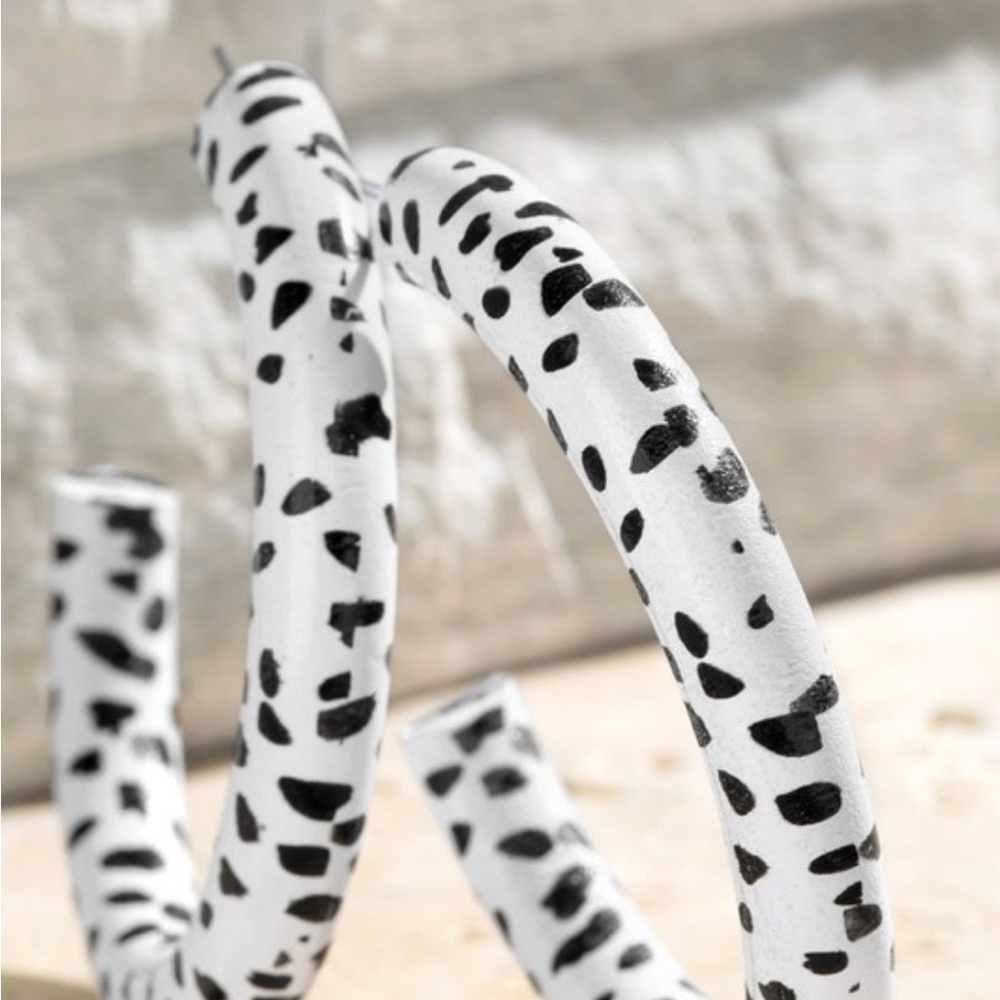 Black and White Wooden Hoop Earrings NWT